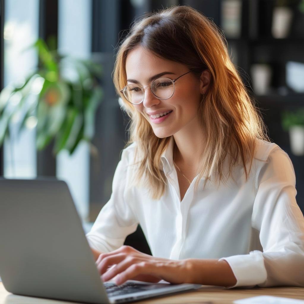 Female business person doing online learning Female business person doing online learning