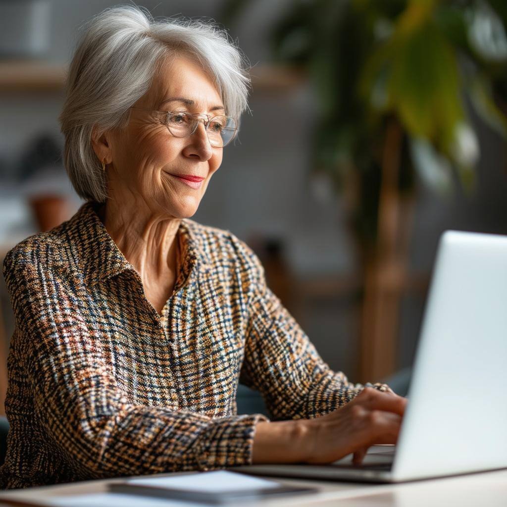 Older Female business person doing online learning Older Female business person doing online learning